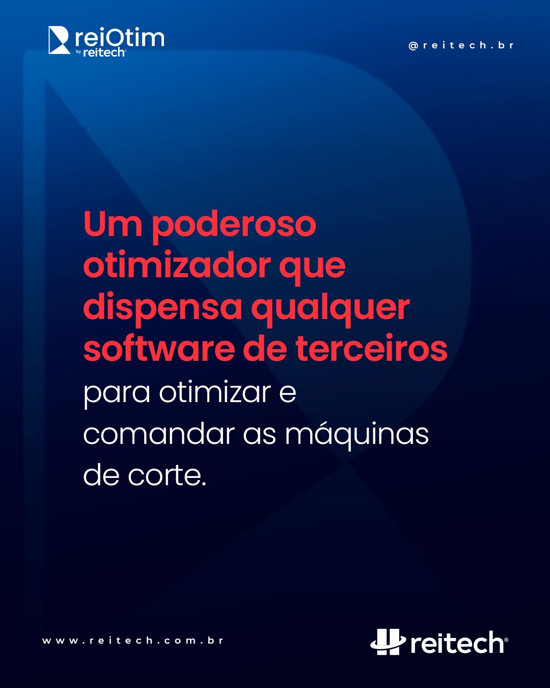 Reduza o tempo de produção e maximize a utilização de materiais, aumentando a eficiência operacional.A otimização precisa miniza erros, resultando em produtos finais de alta qualidade. Menos desperdício de materiais se traduz em custos reduzidos e práticas mais sustentáveis.Automatize processos complexos sem complicações eliminando tarefas manuais e demoradas.✉ contato@reitech.com.br