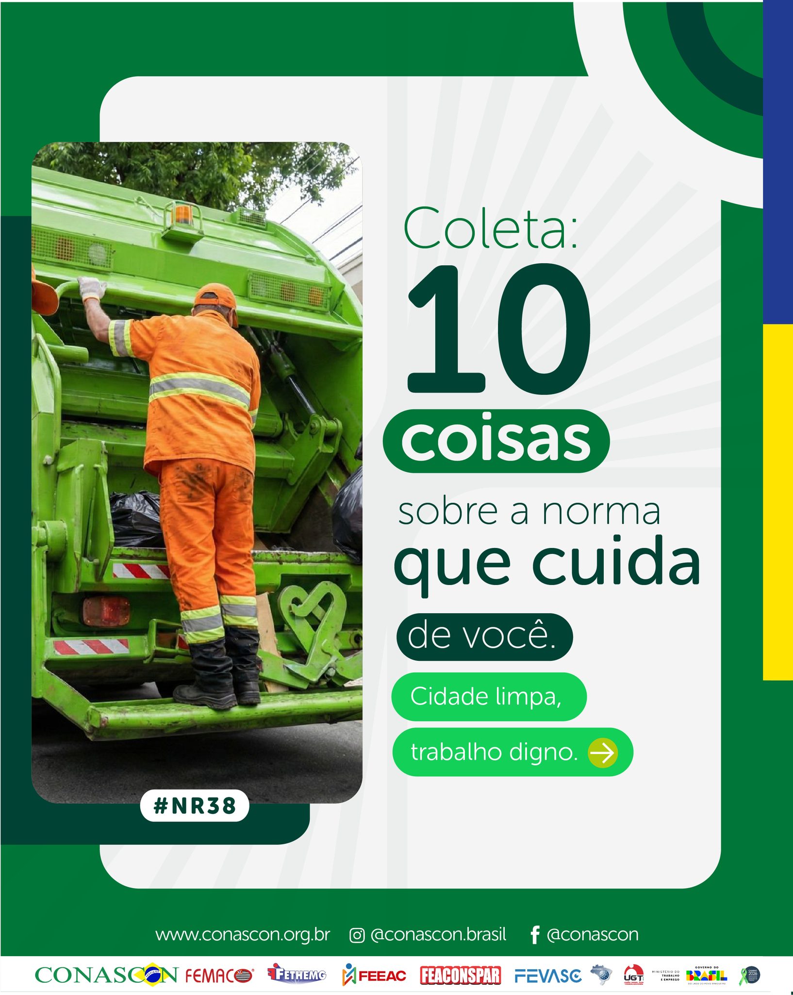 Dez direitos que a empresa é obrigada a cumprir e que fazem diferença no seu dia a dia. Cidade limpa, trabalho digno. Compartilhe com quem trabalha na coleta. 🗑👍
Arraste pro lado e saibam mais! ➡️
#NR38 #CidadeLimpaTrabalhoDigno #NR38Coleta #SegurançaNoTrabalho #DireitosDoTrabalhador #CONASCON