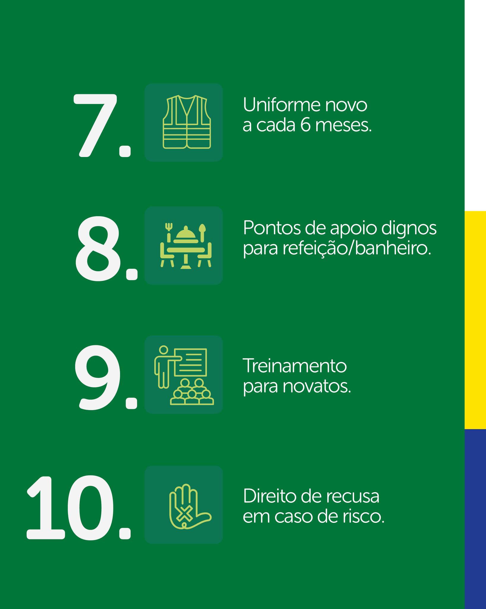 Dez direitos que a empresa é obrigada a cumprir e que fazem diferença no seu dia a dia. Cidade limpa, trabalho digno. Compartilhe com quem trabalha na coleta. 🗑👍
Arraste pro lado e saibam mais! ➡️
#NR38 #CidadeLimpaTrabalhoDigno #NR38Coleta #SegurançaNoTrabalho #DireitosDoTrabalhador #CONASCON