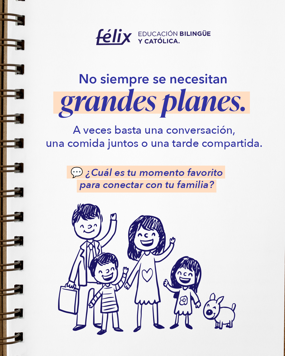 Vivimos rodeados de actividades, pendientes y distracciones. Por eso, hoy más que nunca, el tiempo de calidad se ha vuelto tan valioso 🤍
Porque son esos pequeños momentos de atención, conversación y convivencia los que fortalecen los vínculos y crean recuerdos que permanecen para siempre. ✨
#ColegioFelix #ExcelenciaAcademica #EducacionCatolica