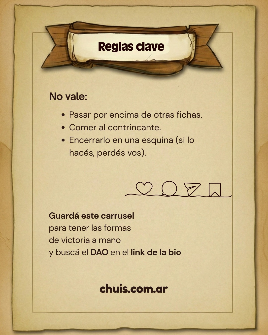 Reglas simples.
Decisiones profundas. 🧠DAO es un duelo abstracto
donde cada movimiento importa.Deslizás. Calculás. Anticipás.4 fichas.
4 formas de ganar.Guardá este carrusel
y tené las condiciones de victoria a mano.🎯 DAO te espera en el link de la bio#JuegosQueViajan #EstrategiaPura #JuegoAbstracto #Jugones
#MinimalismoLúdico #Carabachuis #JuegoPortátil
#JuegosDeMesa #DueloEstratégico #HechoEnArgentina
#JugarDondeSea